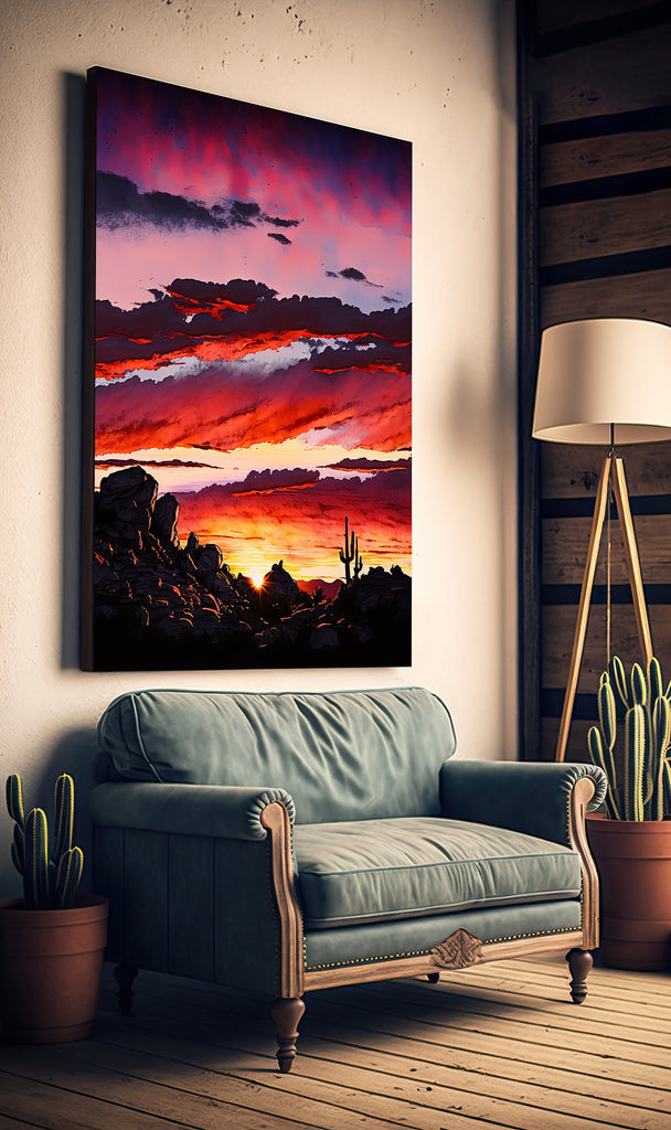 Desert Cactus Sunset Print Colorful Watercolor Wall Art Southwest Landscape Gift Saguaro Beautiful Nature Home Decor