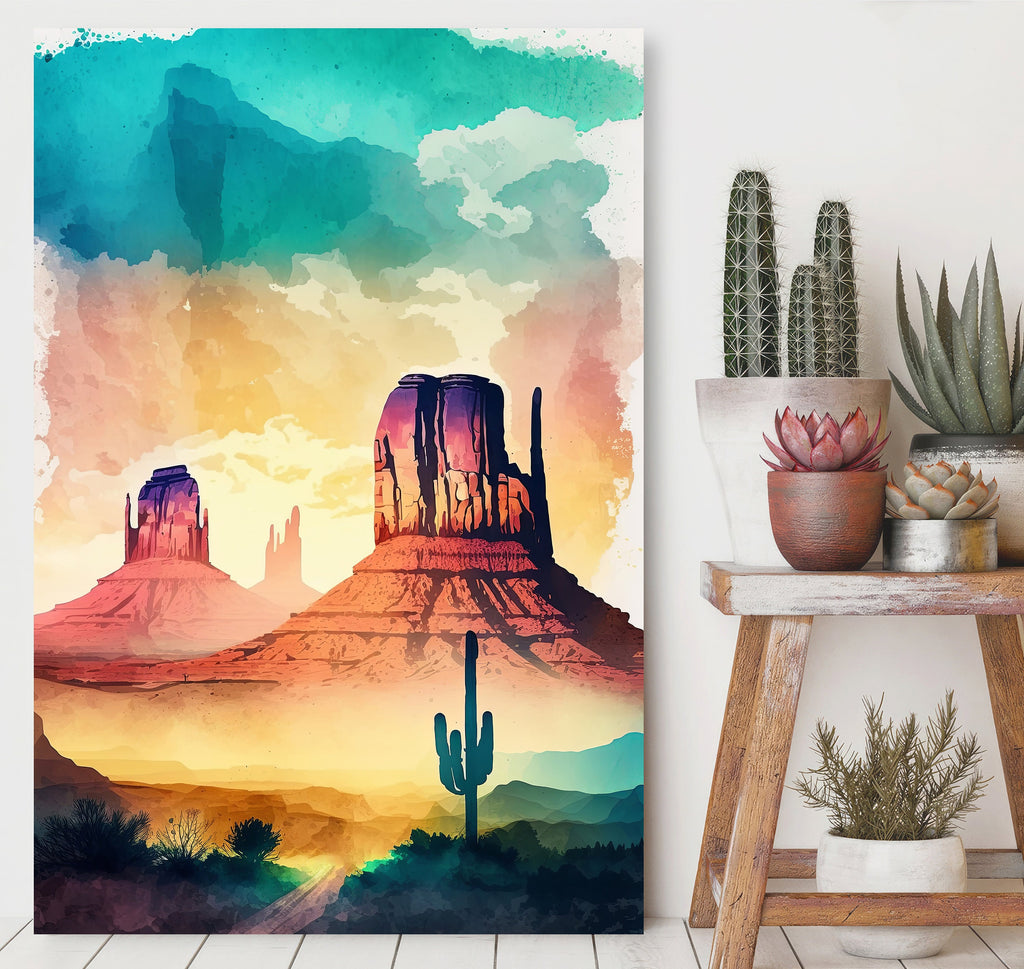 Monument Valley Desert Sunset Print Arizona Sonoran Wall Art Southwest Watercolor Boho Southwestern Decor