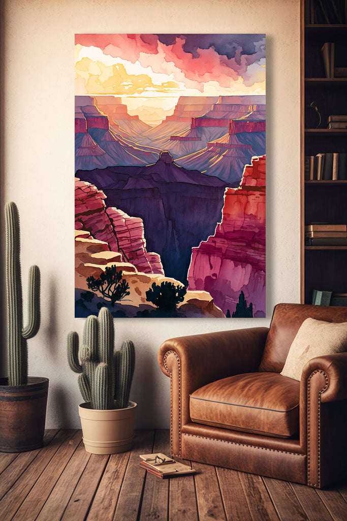 Grand Canyon National Park Sunset Print Arizona Sonoran Wall Art Southwest Desert Watercolor Boho Southwestern Decor