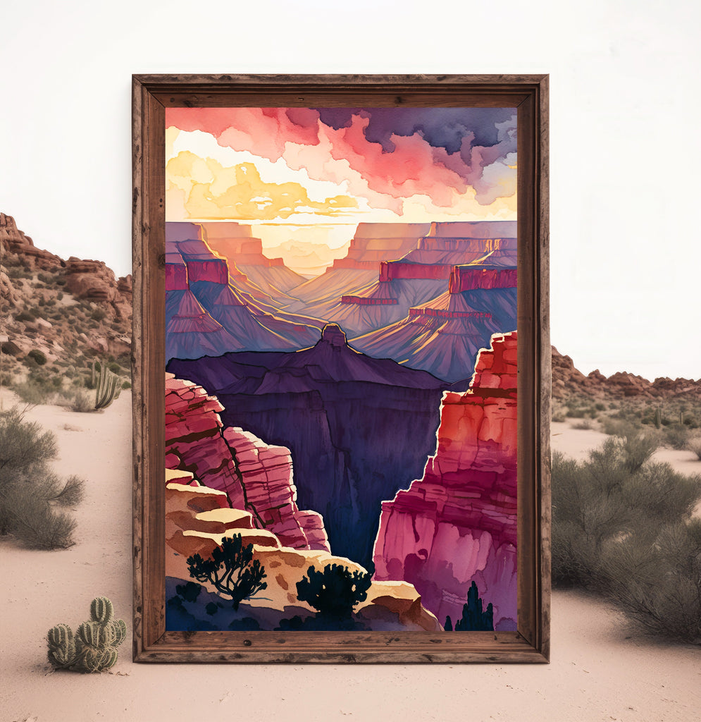 Grand Canyon National Park Sunset Print Arizona Sonoran Wall Art Southwest Desert Watercolor Boho Southwestern Decor