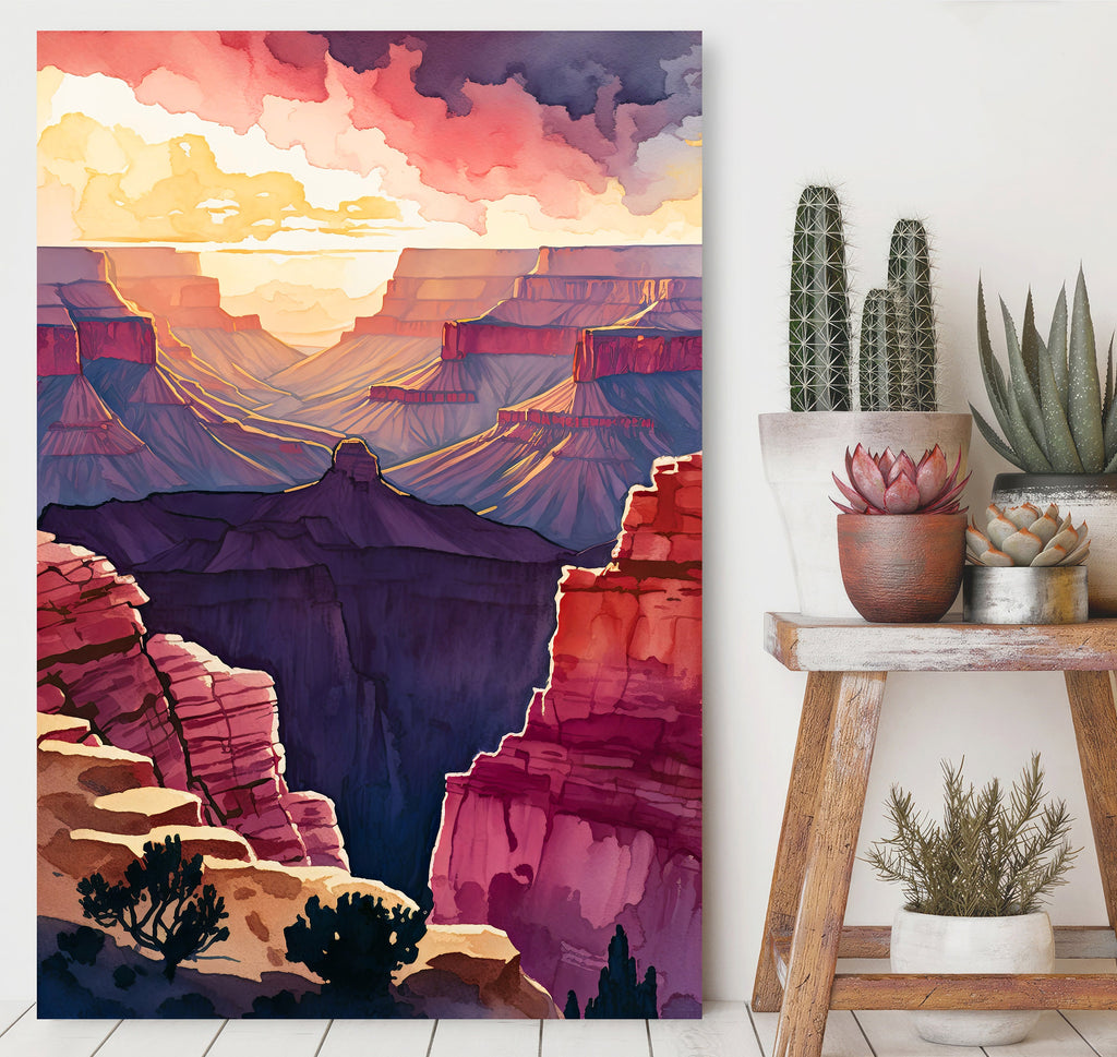 Grand Canyon National Park Sunset Print Arizona Sonoran Wall Art Southwest Desert Watercolor Boho Southwestern Decor