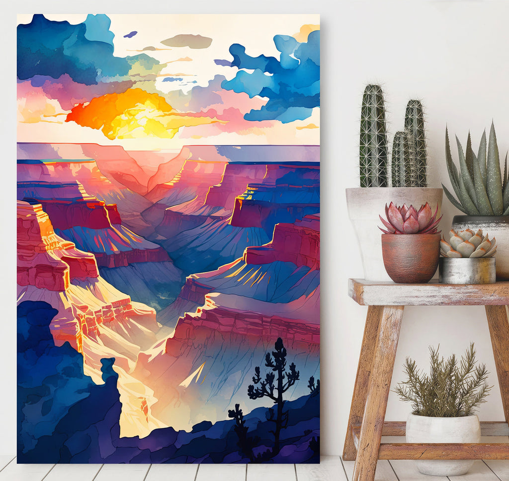 Grand Canyon National Park Sunset Print Arizona Sonoran Wall Art Southwest Desert Watercolor Boho Southwestern Decor