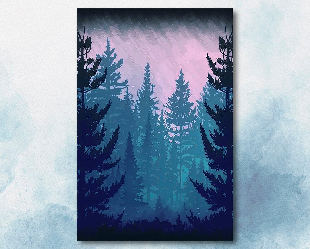 Forest Dusk Watercolor Wall Art Painting Pine Tree Nature Magic Hour Landscape Landscape Gift Woodland Home Decor