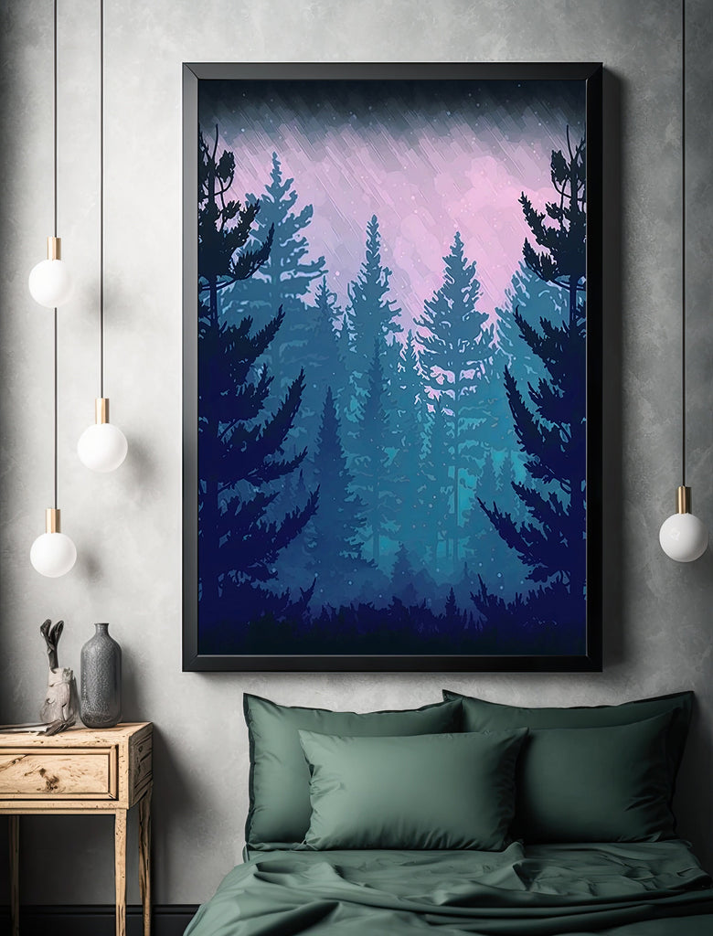 Forest Dusk Watercolor Wall Art Painting Pine Tree Nature Magic Hour Landscape Landscape Gift Woodland Home Decor