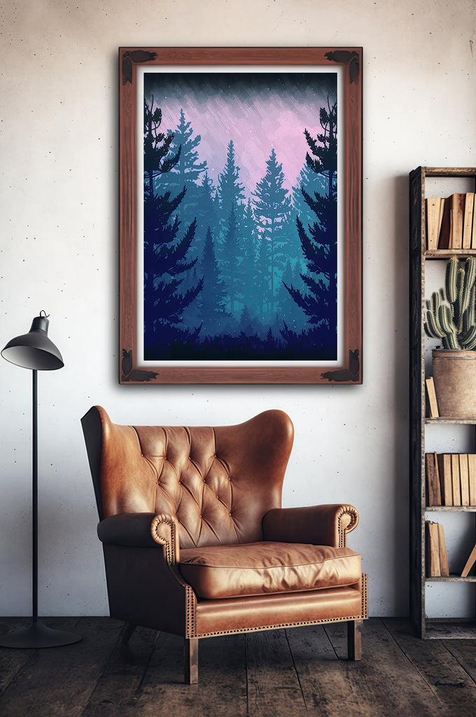 Forest Dusk Watercolor Wall Art Painting Pine Tree Nature Magic Hour Landscape Landscape Gift Woodland Home Decor