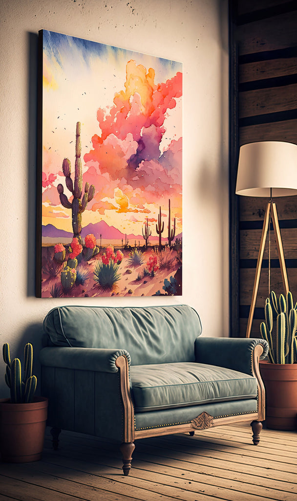 Desert Cactus Sunset Print Colorful Watercolor Wall Art Southwest Landscape Gift Saguaro Beautiful Nature Home Decor