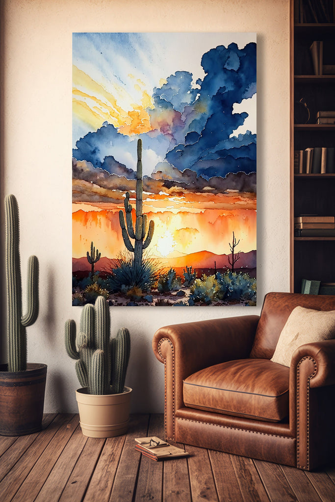 Desert Cactus Sunset Print Colorful Watercolor Wall Art Southwest Landscape Gift Saguaro Beautiful Nature Home Decor