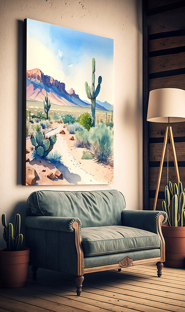 Minimalist Sonoran Desert Cactus Wall Art Southwest Nature Inspired Watercolor Print Western Boho Decor Southwestern Landscape Painting Gift