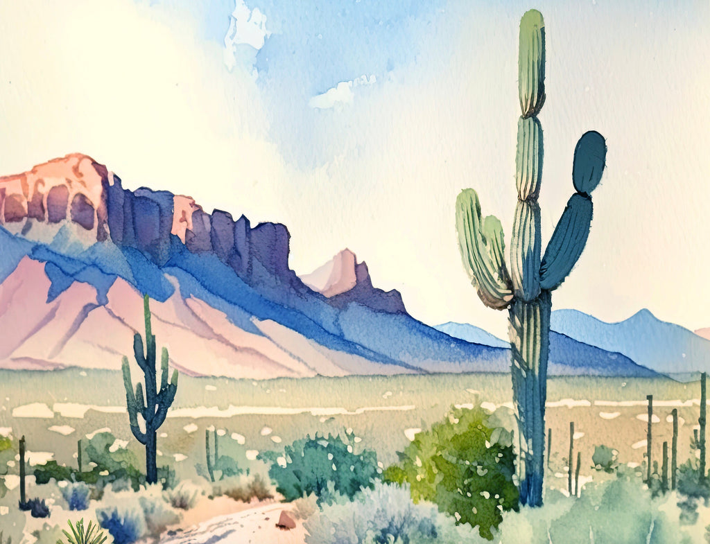 Minimalist Sonoran Desert Cactus Wall Art Southwest Nature Inspired Watercolor Print Western Boho Decor Southwestern Landscape Painting Gift