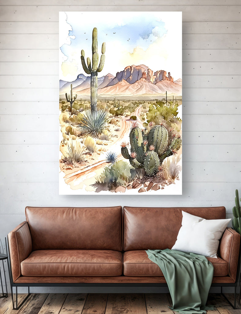 Minimalist Sonoran Desert Cactus Wall Art Southwest Nature Inspired Watercolor Print Western Boho Decor Southwestern Landscape Painting Gift