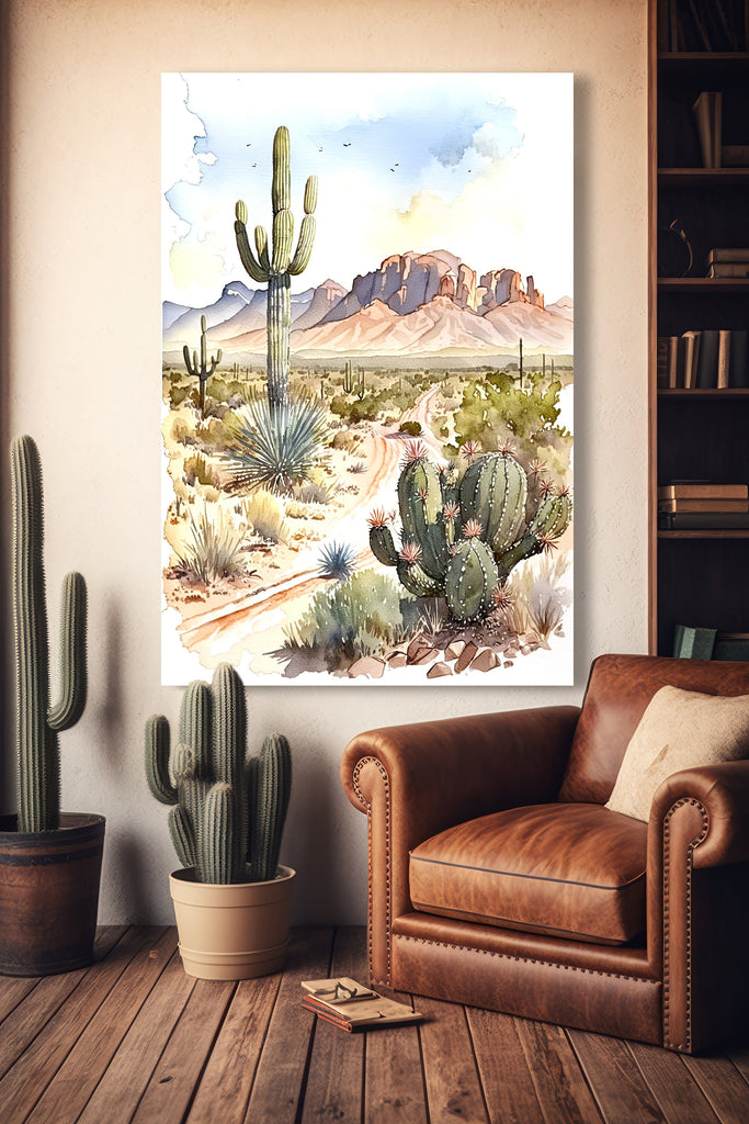 Minimalist Sonoran Desert Cactus Wall Art Southwest Nature Inspired Watercolor Print Western Boho Decor Southwestern Landscape Painting Gift