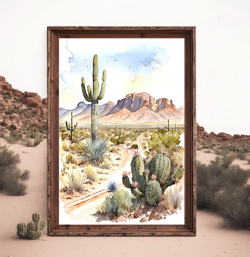 Minimalist Sonoran Desert Cactus Wall Art Southwest Nature Inspired Watercolor Print Western Boho Decor Southwestern Landscape Painting Gift