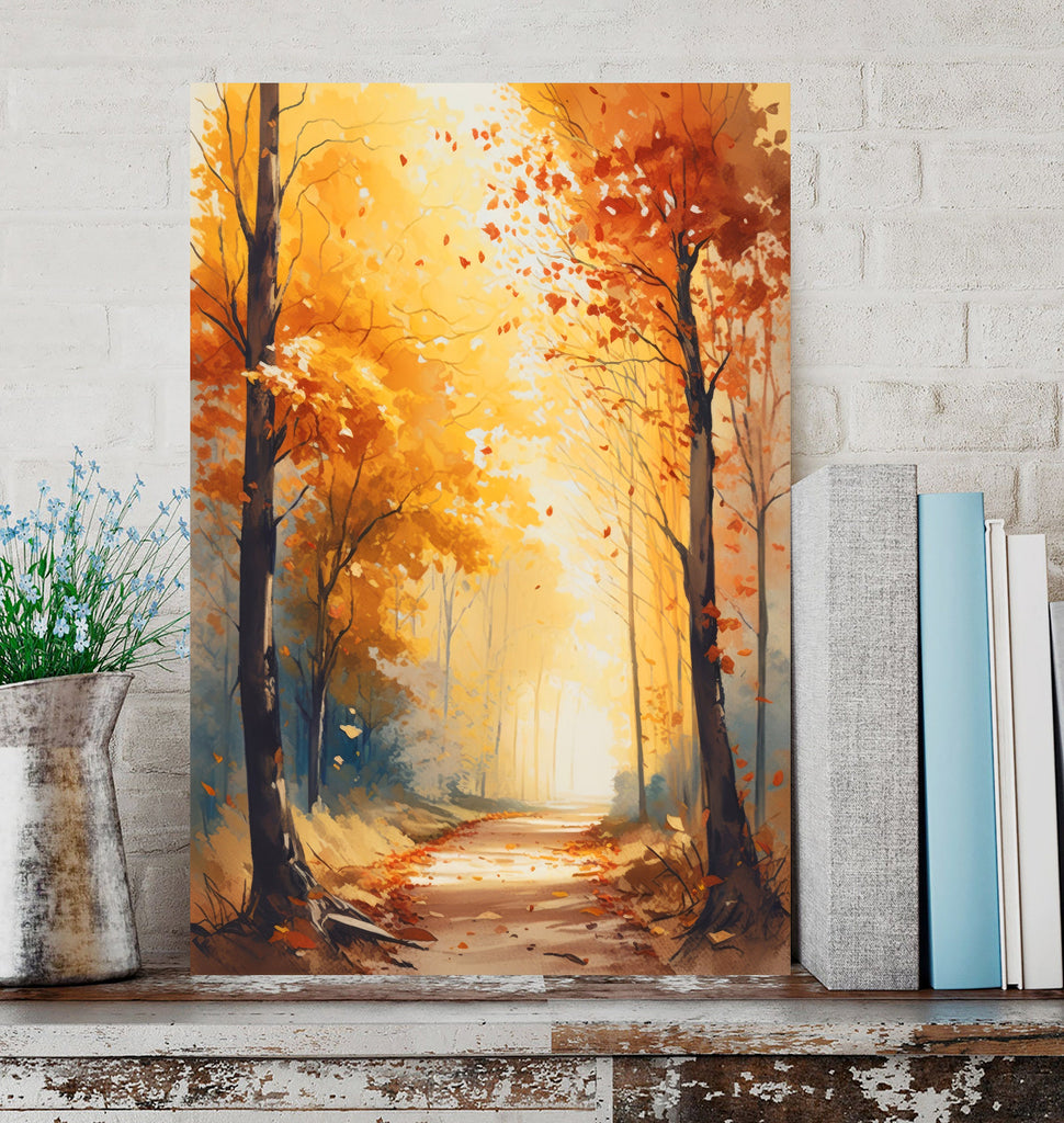 Autumn Sunset Forest Wall Art Cabin Decor Landscape Watercolor Painting Fall Prints Outdoorsy Gifts Woodland Nursery Cottagecore Decor