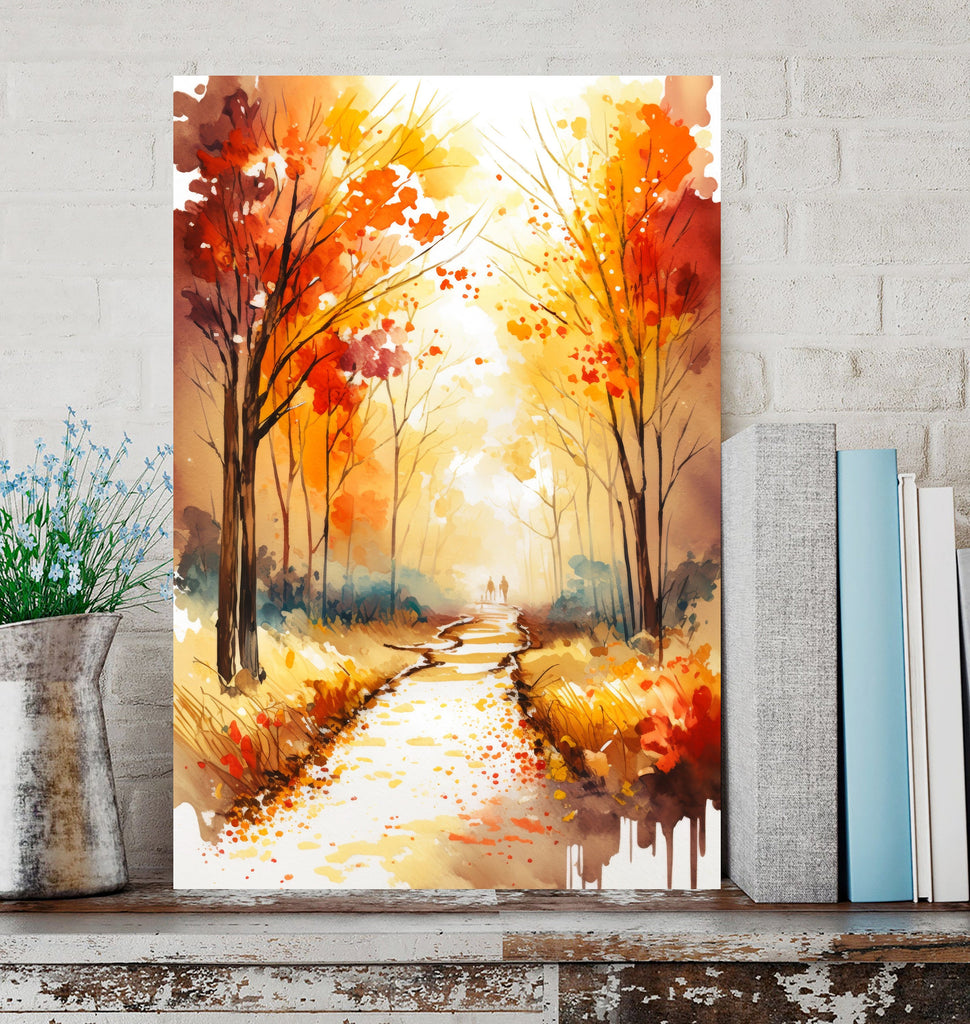 Autumn Sunset Forest Wall Art Cabin Decor Landscape Watercolor Painting Fall Prints Outdoorsy Gifts Woodland Nursery Cottagecore Decor