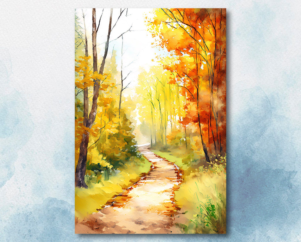 Autumn Sunset Forest Wall Art Cabin Decor Landscape Watercolor Painting Fall Prints Outdoorsy Gifts Woodland Nursery Cottagecore Decor