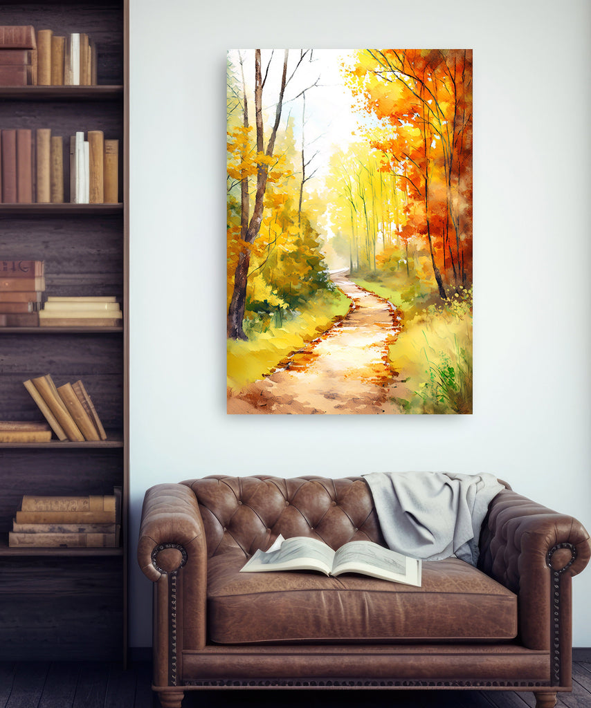 Autumn Sunset Forest Wall Art Cabin Decor Landscape Watercolor Painting Fall Prints Outdoorsy Gifts Woodland Nursery Cottagecore Decor