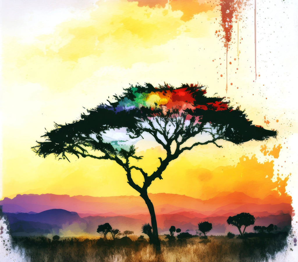 African Serengeti Sunset Wall Art Safari Print Africa Savanna Watercolor Landscape Painting Travel Gift Nature Inspired Decor