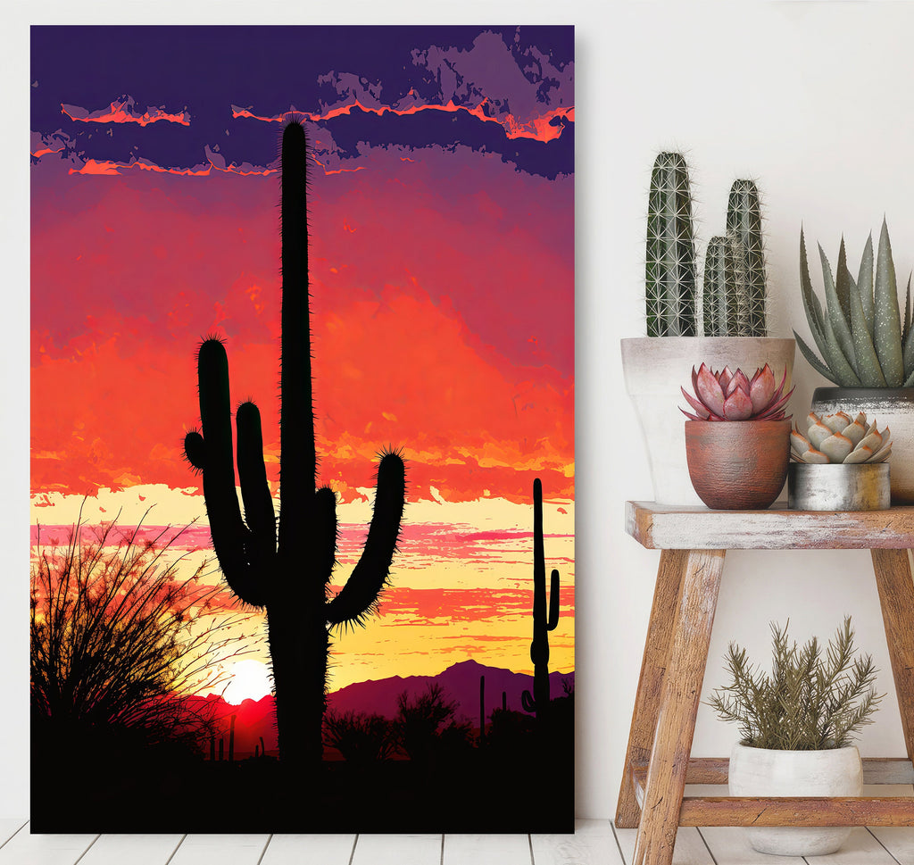 Desert Cactus Sunset Print Colorful Watercolor Wall Art Southwest Landscape Gift Saguaro Beautiful Nature Home Decor