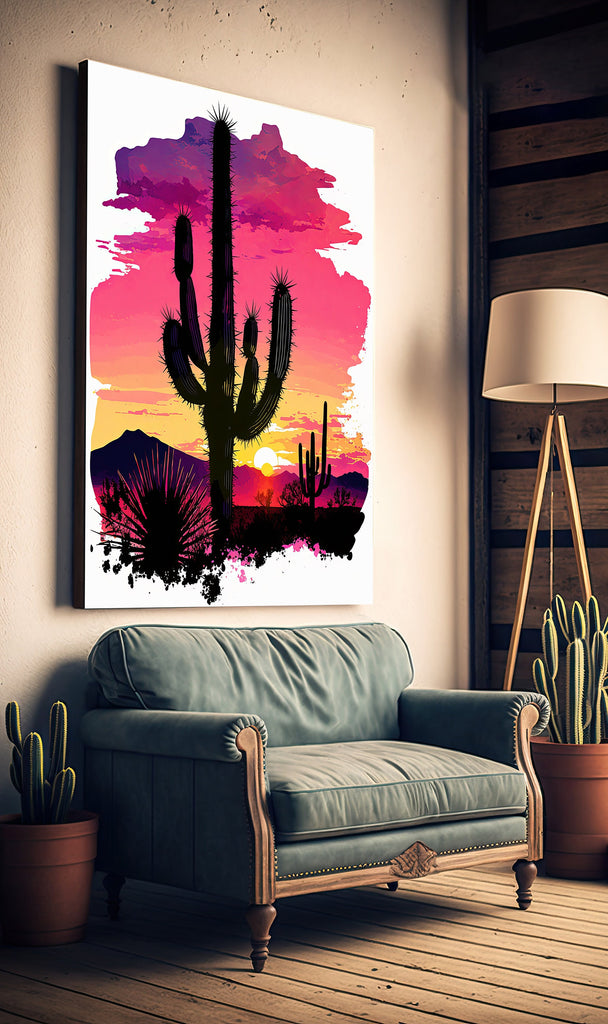 Desert Cactus Sunset Print Colorful Watercolor Wall Art Southwest Landscape Gift Saguaro Beautiful Nature Home Decor