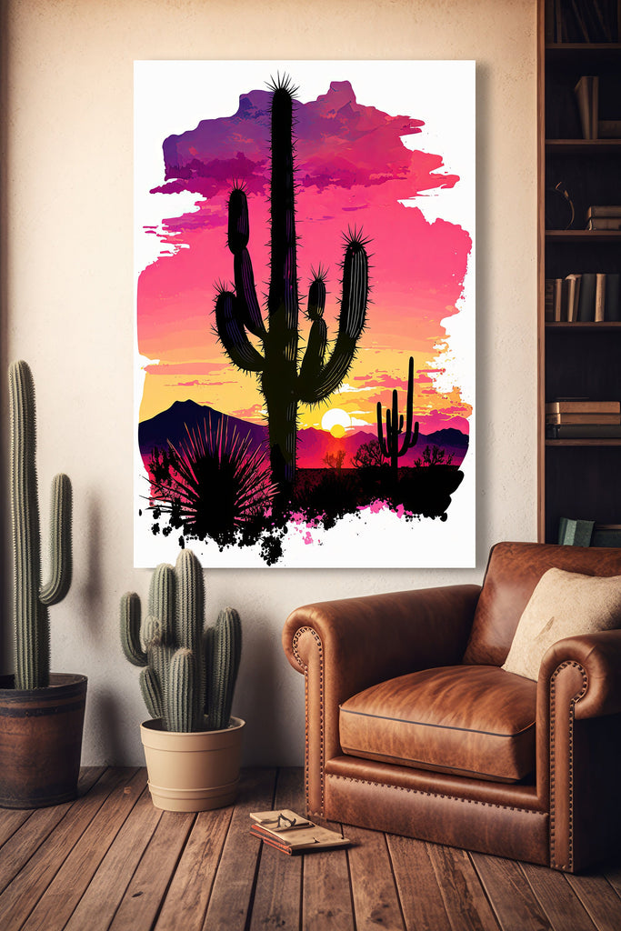 Desert Cactus Sunset Print Colorful Watercolor Wall Art Southwest Landscape Gift Saguaro Beautiful Nature Home Decor