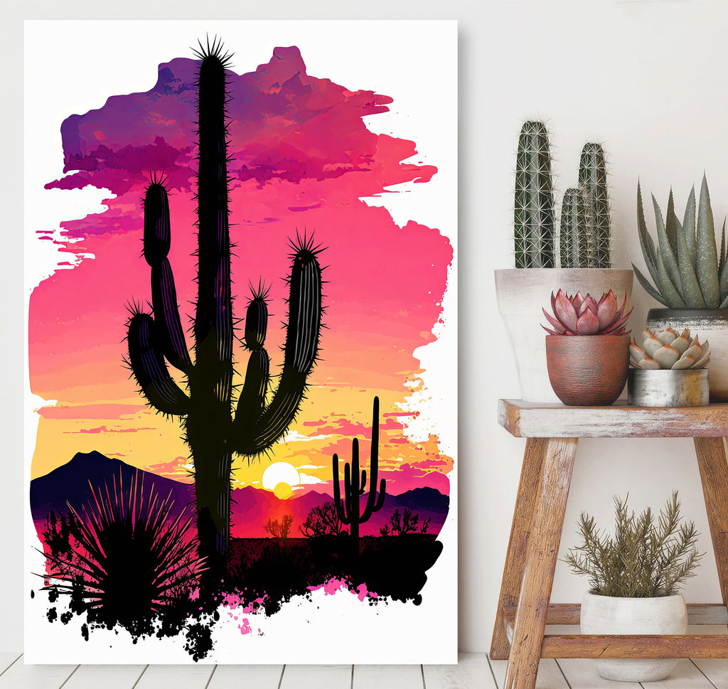 Desert Cactus Sunset Print Colorful Watercolor Wall Art Southwest Landscape Gift Saguaro Beautiful Nature Home Decor