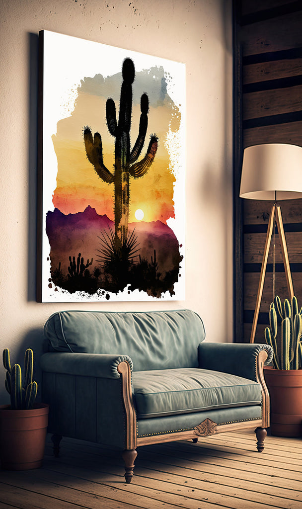 Desert Cactus Sunset Print Colorful Watercolor Wall Art Southwest Landscape Gift Saguaro Beautiful Nature Home Decor