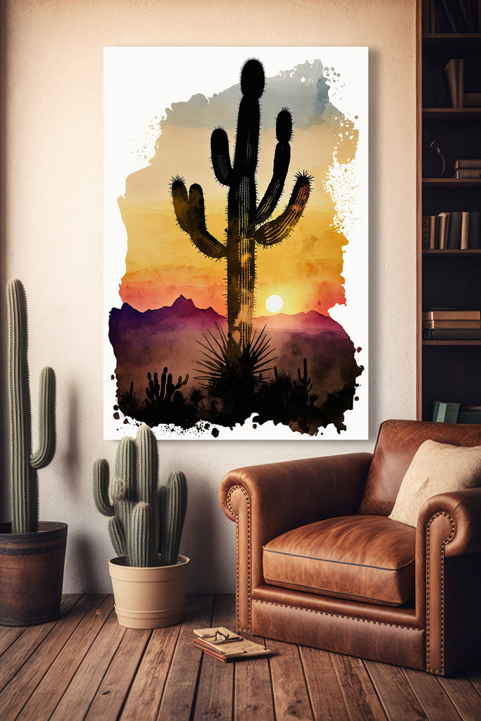 Desert Cactus Sunset Print Colorful Watercolor Wall Art Southwest Landscape Gift Saguaro Beautiful Nature Home Decor