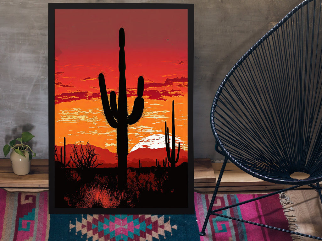 Desert Cactus Sunset Print Colorful Watercolor Wall Art Southwest Landscape Gift Saguaro Beautiful Nature Home Decor