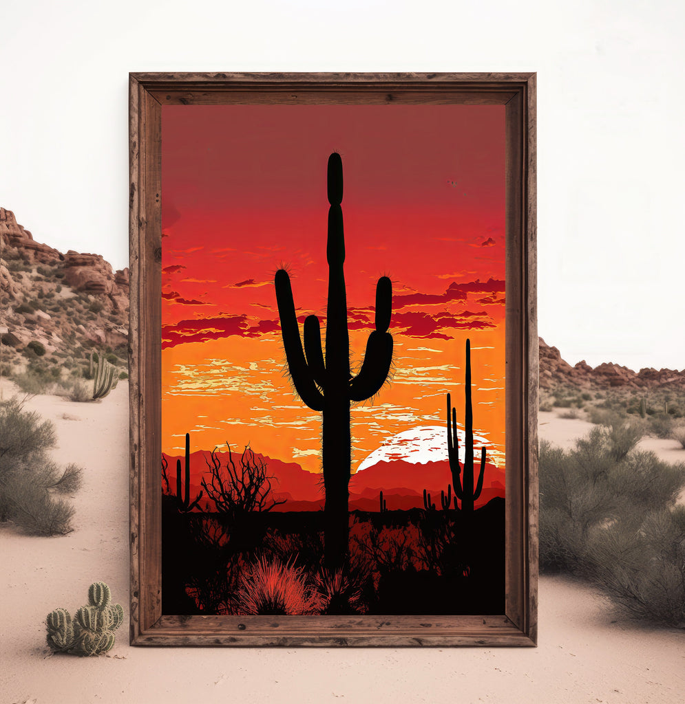 Desert Cactus Sunset Print Colorful Watercolor Wall Art Southwest Landscape Gift Saguaro Beautiful Nature Home Decor