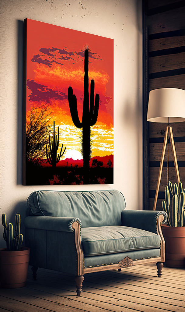 Desert Cactus Sunset Print Colorful Watercolor Wall Art Southwest Landscape Gift Saguaro Beautiful Nature Home Decor