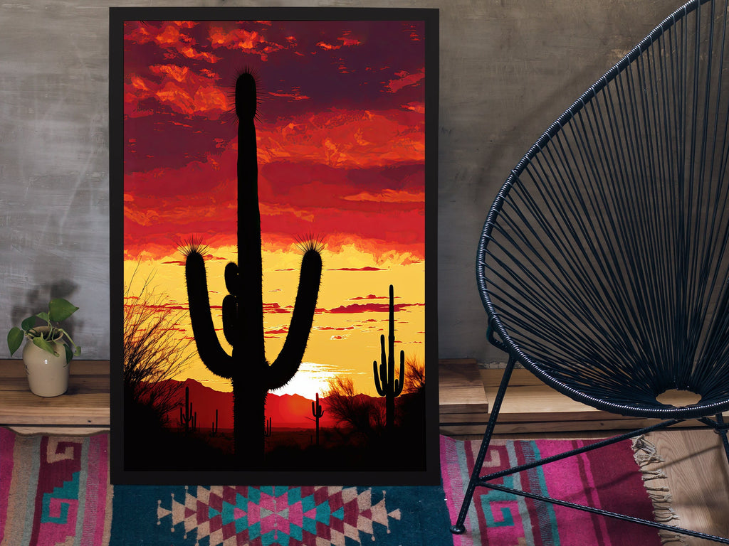 Desert Cactus Sunset Print Colorful Watercolor Wall Art Southwest Landscape Gift Saguaro Beautiful Nature Home Decor