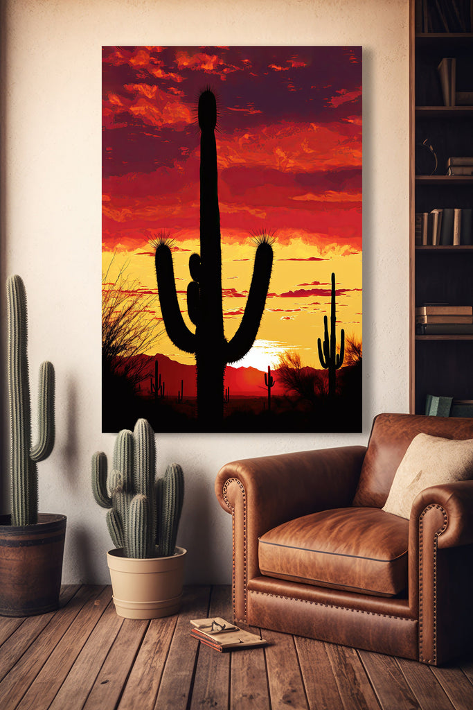 Desert Cactus Sunset Print Colorful Watercolor Wall Art Southwest Landscape Gift Saguaro Beautiful Nature Home Decor