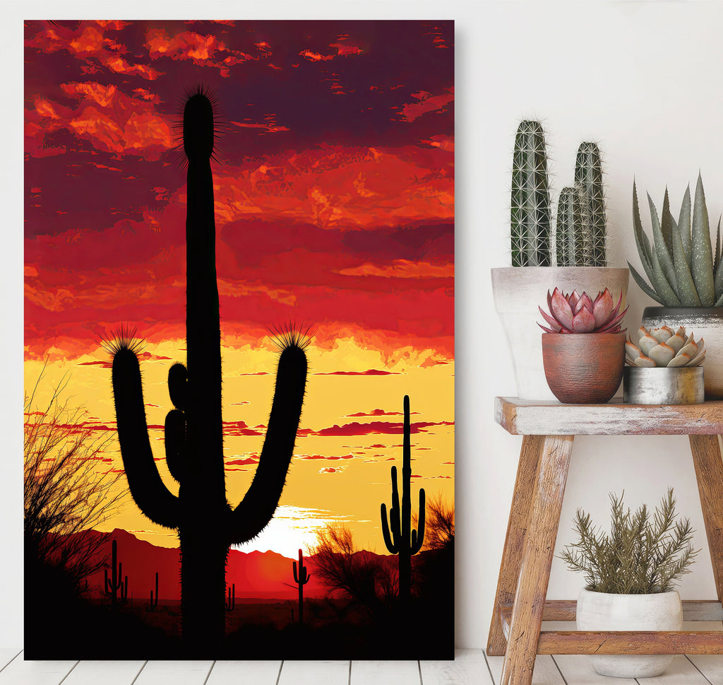 Desert Cactus Sunset Print Colorful Watercolor Wall Art Southwest Landscape Gift Saguaro Beautiful Nature Home Decor