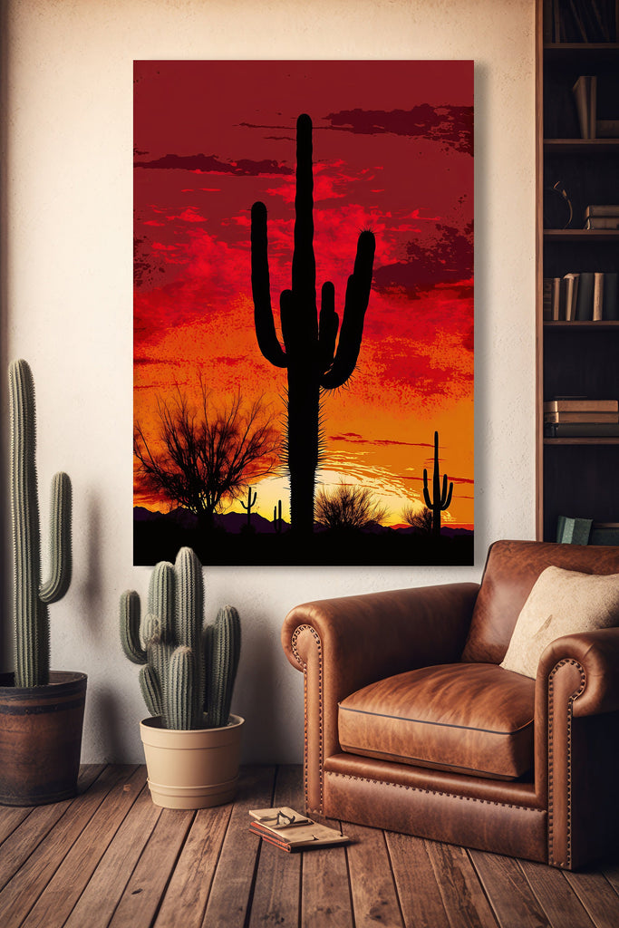 Desert Cactus Sunset Print Colorful Watercolor Wall Art Southwest Landscape Gift Saguaro Beautiful Nature Home Decor