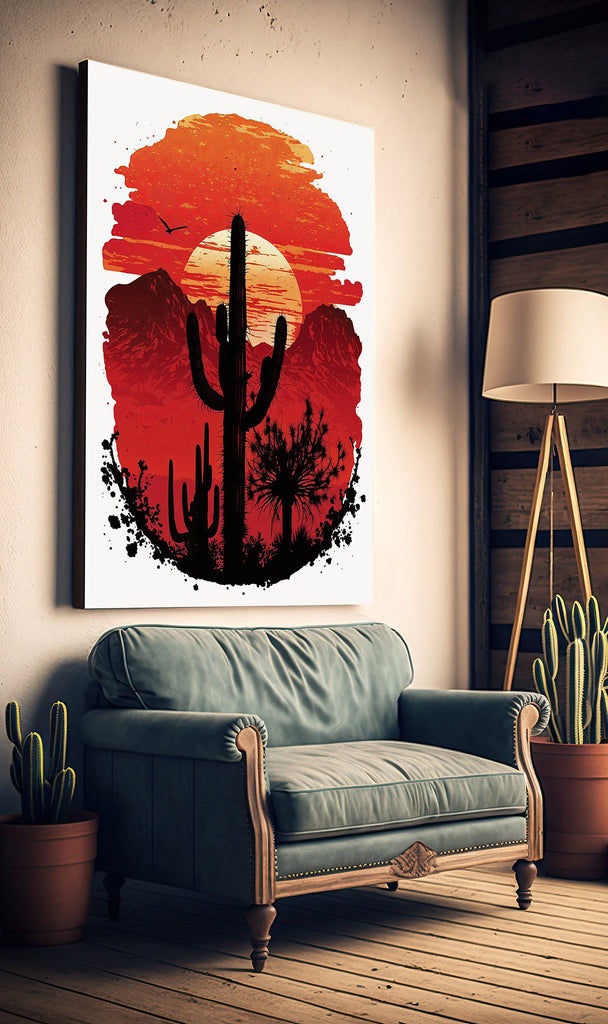 Desert Cactus Sunset Print Colorful Watercolor Wall Art Southwest Landscape Gift Saguaro Beautiful Nature Home Decor