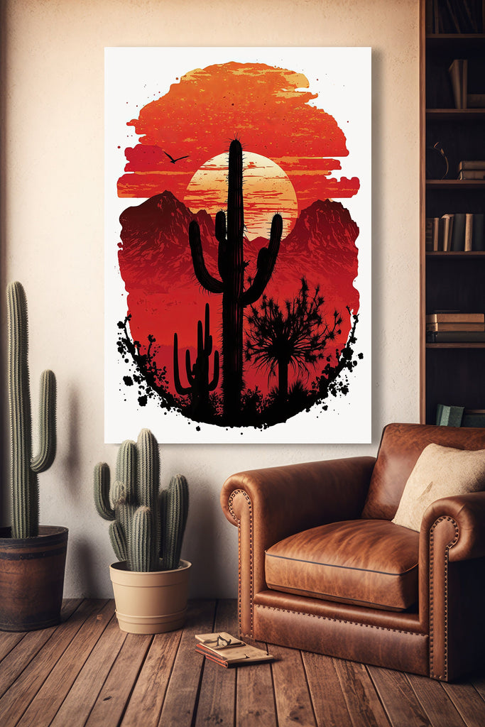 Desert Cactus Sunset Print Colorful Watercolor Wall Art Southwest Landscape Gift Saguaro Beautiful Nature Home Decor