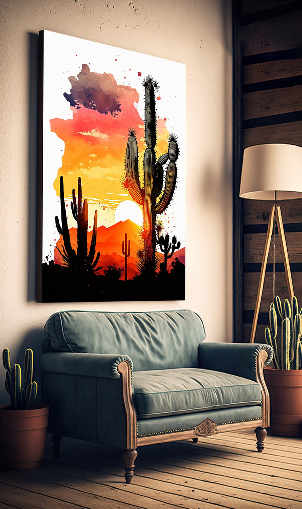 Desert Cactus Sunset Print Colorful Watercolor Wall Art Southwest Landscape Gift Saguaro Beautiful Nature Home Decor