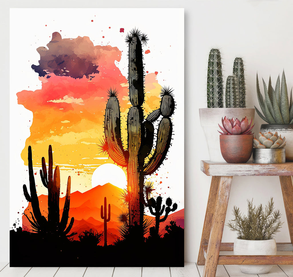 Desert Cactus Sunset Print Colorful Watercolor Wall Art Southwest Landscape Gift Saguaro Beautiful Nature Home Decor