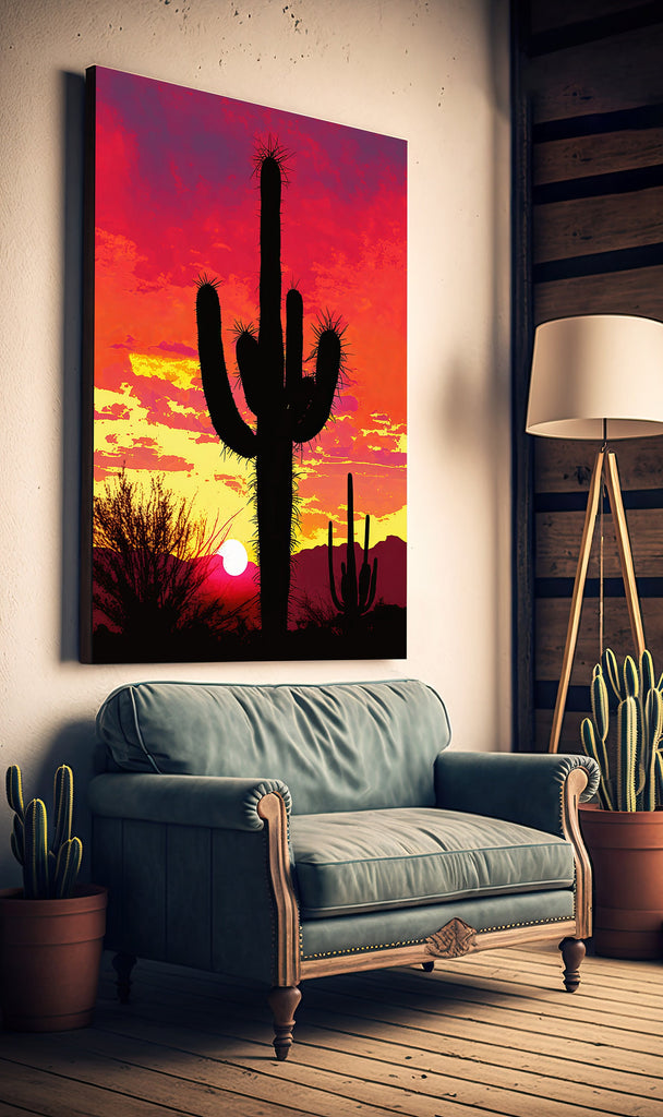 Desert Cactus Sunset Print Colorful Watercolor Wall Art Southwest Landscape Gift Saguaro Beautiful Nature Home Decor