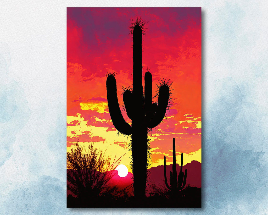 Desert Cactus Sunset Print Colorful Watercolor Wall Art Southwest Landscape Gift Saguaro Beautiful Nature Home Decor