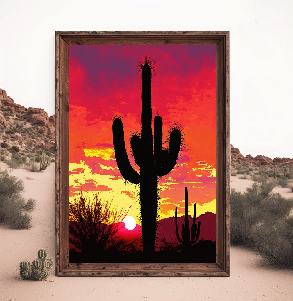 Desert Cactus Sunset Print Colorful Watercolor Wall Art Southwest Landscape Gift Saguaro Beautiful Nature Home Decor