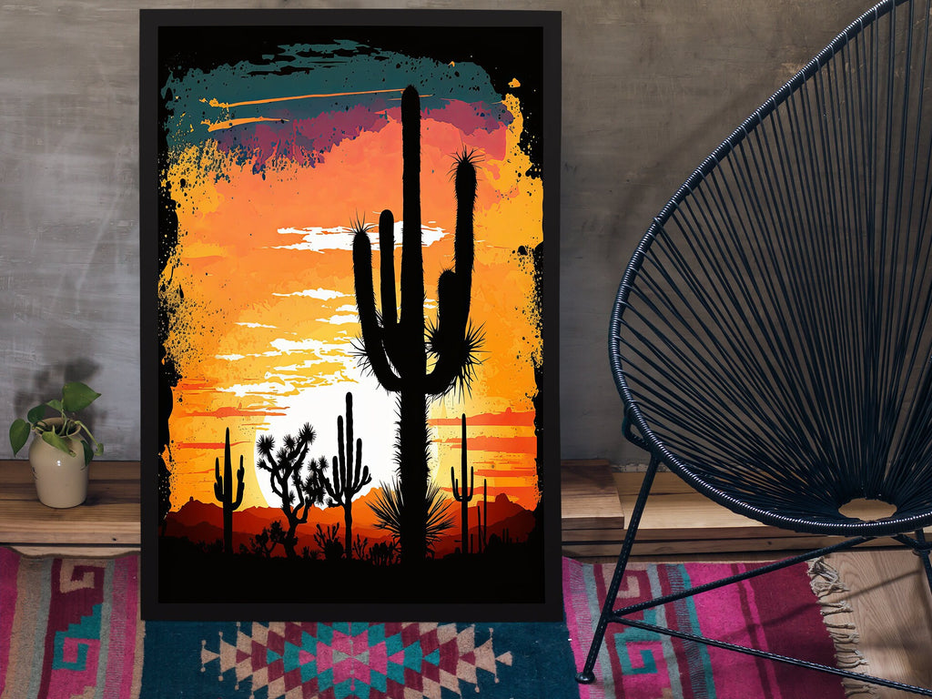 Desert Cactus Sunset Print Colorful Watercolor Wall Art Southwest Landscape Gift Saguaro Beautiful Nature Home Decor