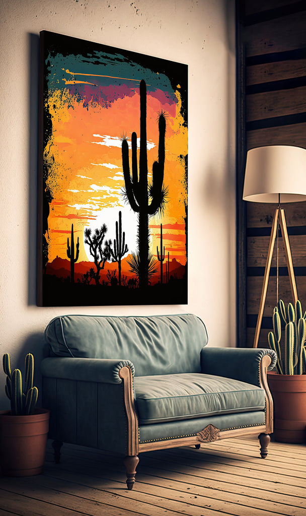 Desert Cactus Sunset Print Colorful Watercolor Wall Art Southwest Landscape Gift Saguaro Beautiful Nature Home Decor