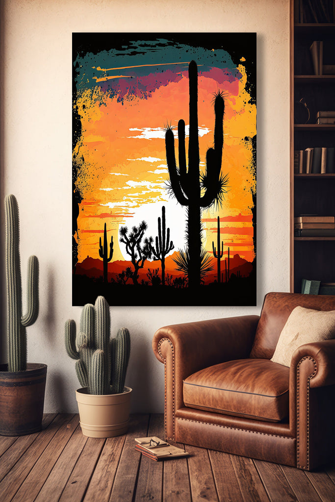 Desert Cactus Sunset Print Colorful Watercolor Wall Art Southwest Landscape Gift Saguaro Beautiful Nature Home Decor