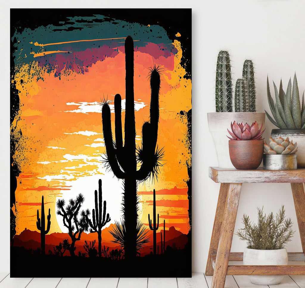 Desert Cactus Sunset Print Colorful Watercolor Wall Art Southwest Landscape Gift Saguaro Beautiful Nature Home Decor