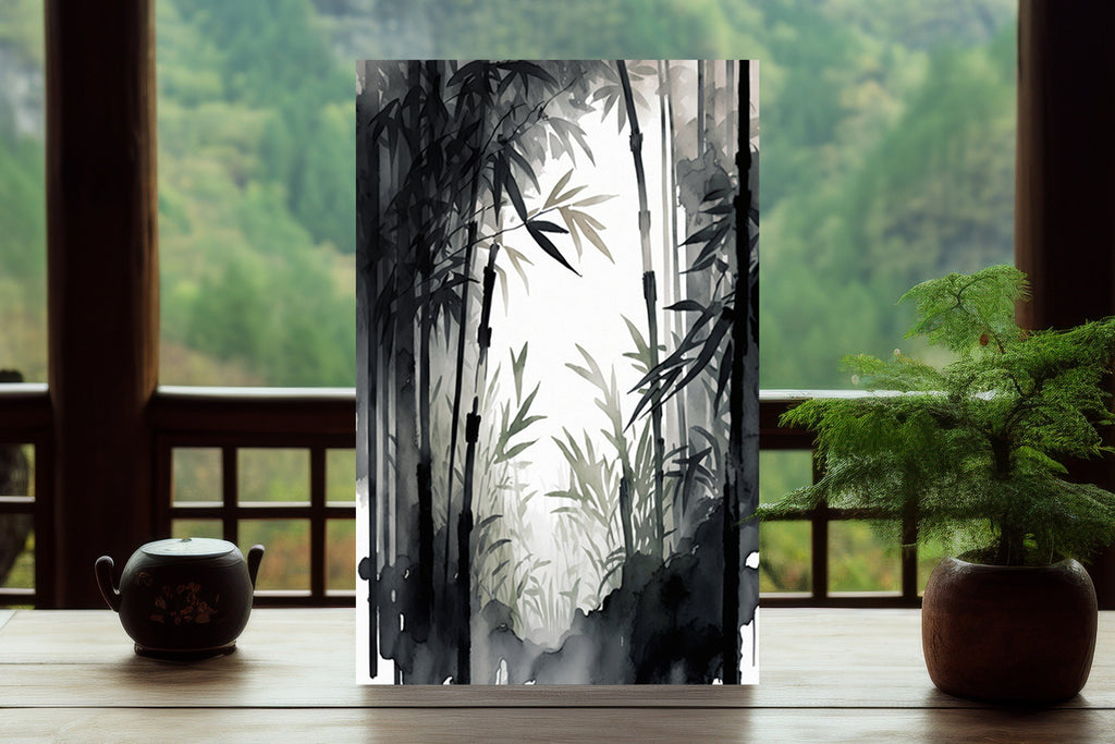 Japanese Bamboo Wall Art Asian Print Nature Inspired Zen Botanical Watercolor Painting Gift Floral Decor