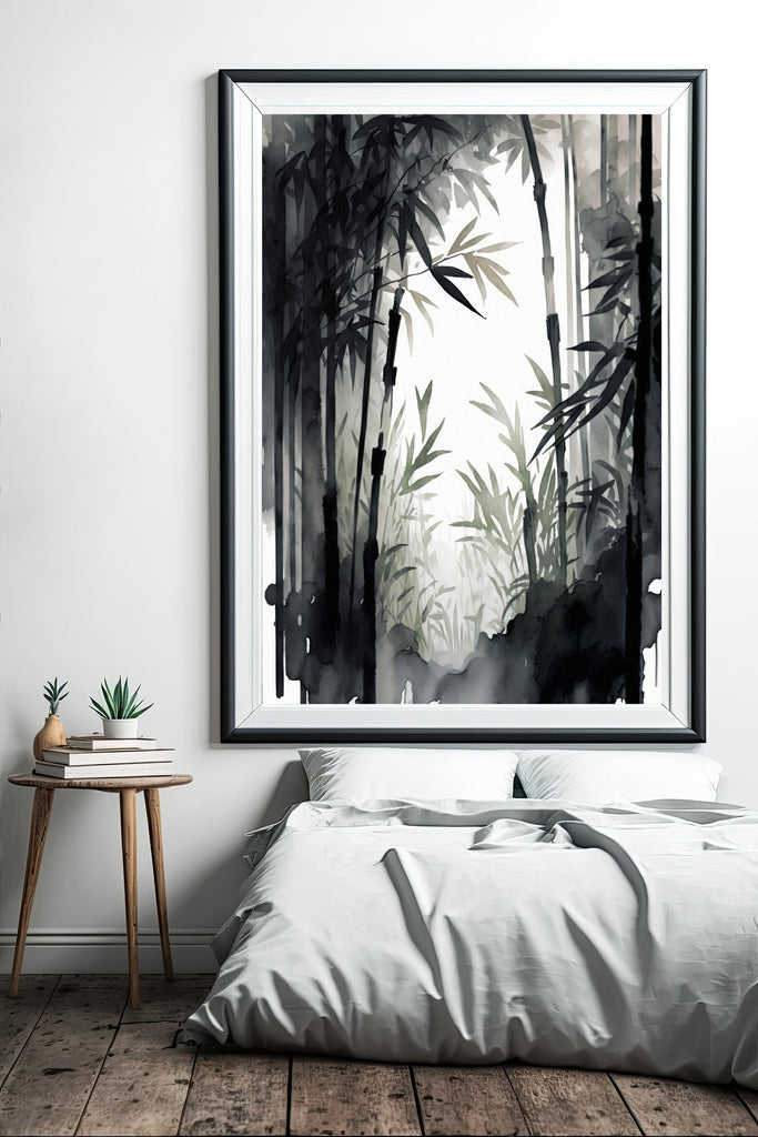 Japanese Bamboo Wall Art Asian Print Nature Inspired Zen Botanical Watercolor Painting Gift Floral Decor