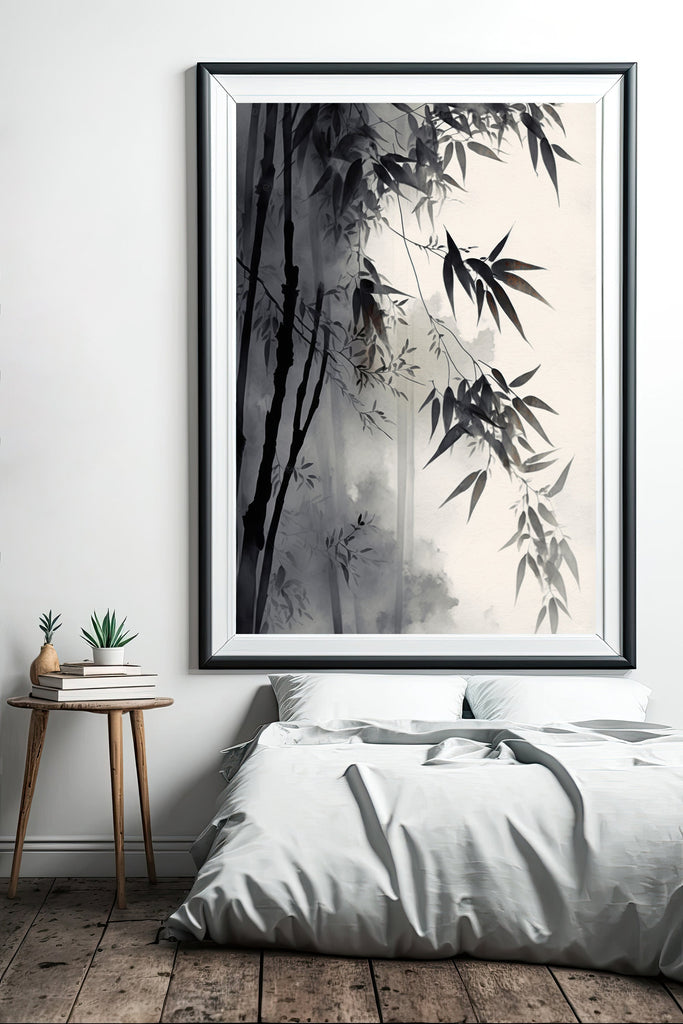 Japanese Bamboo Wall Art Asian Print Nature Inspired Zen Botanical Watercolor Painting Gift Floral Decor