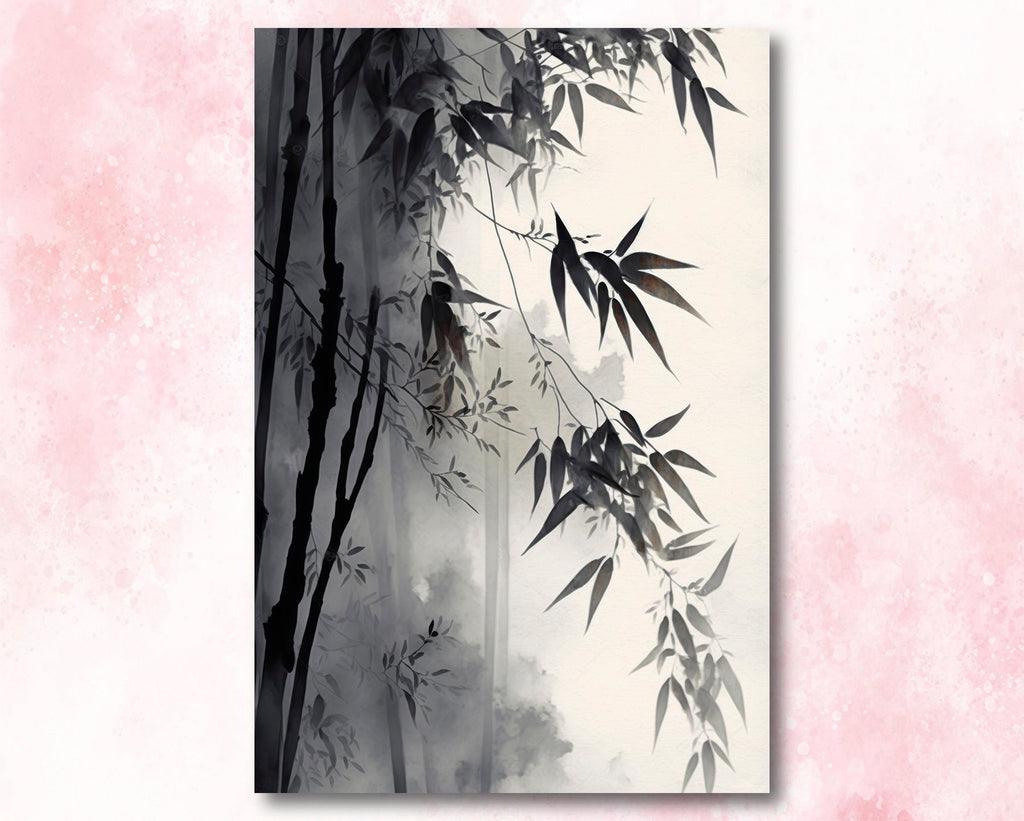 Japanese Bamboo Wall Art Asian Print Nature Inspired Zen Botanical Watercolor Painting Gift Floral Decor