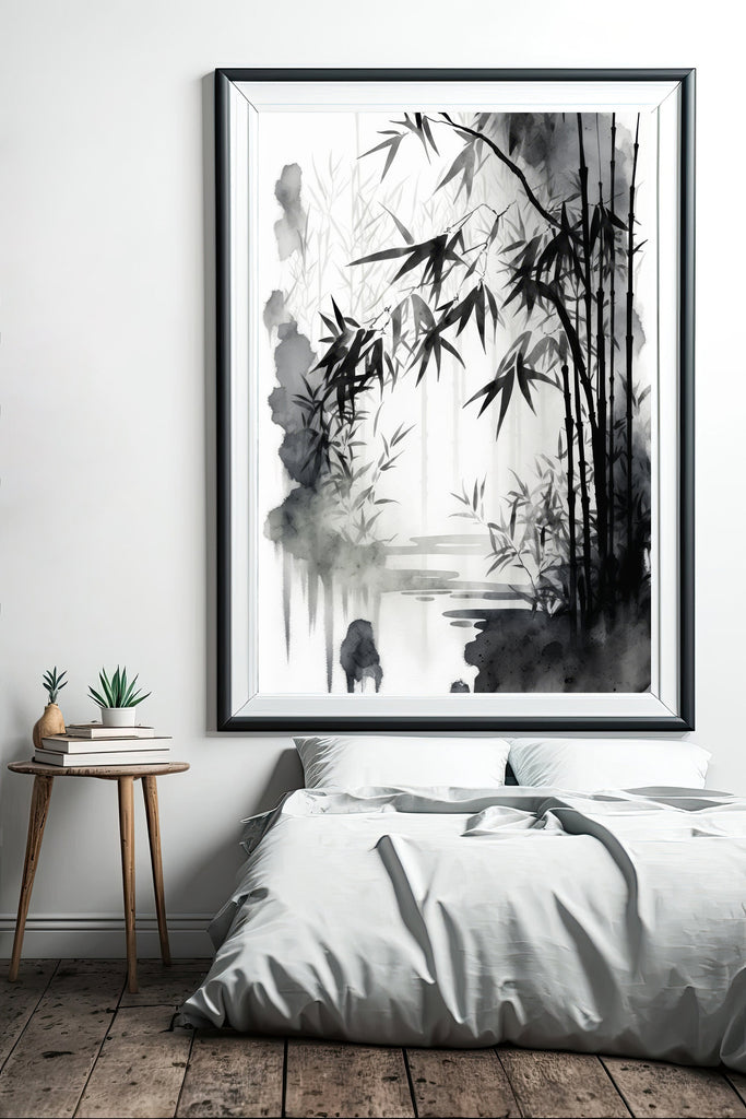 Japanese Bamboo Wall Art Asian Print Nature Inspired Zen Botanical Watercolor Painting Gift Floral Decor